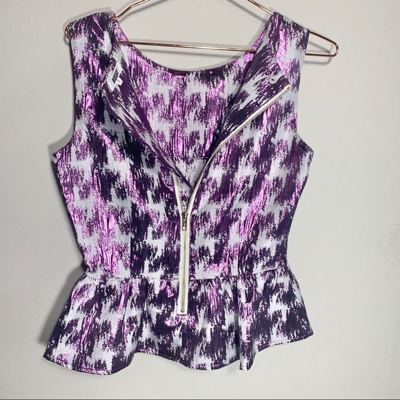 Modbe Peplum Purple Metallic Print Top Sz.… - Picture 2 of 9
